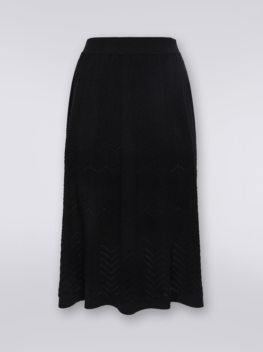 Wool longuette skirt with tone-on-tone zigzag, Black    - DS23SH1ZBK023Y93911 - 0
