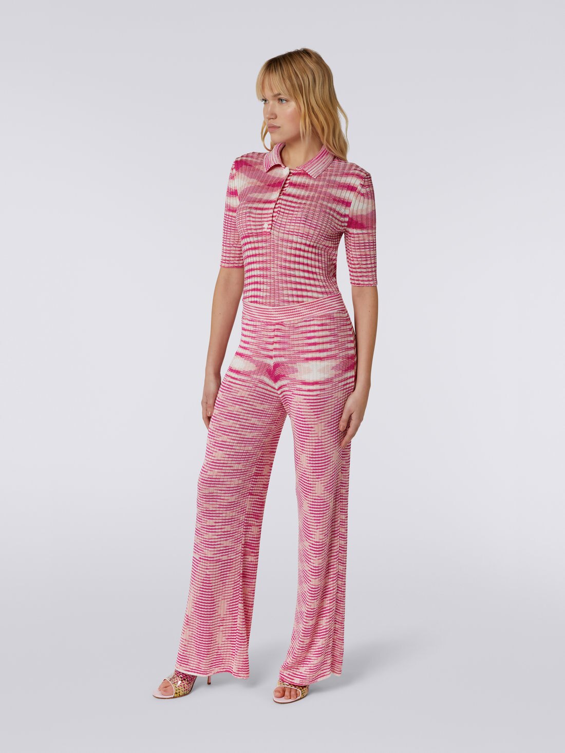 Hose aus Viskose und Baumwolle in Flammgarnoptik, Fuchsia, Rosa & Weiß - 8051575751479 - 2