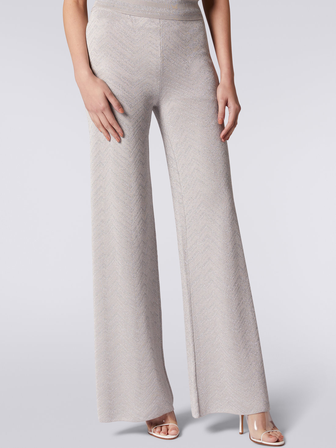 Flared trousers with chevron and Lurex sections, Silver   - DS23SI0JBK021PS91DI - 4