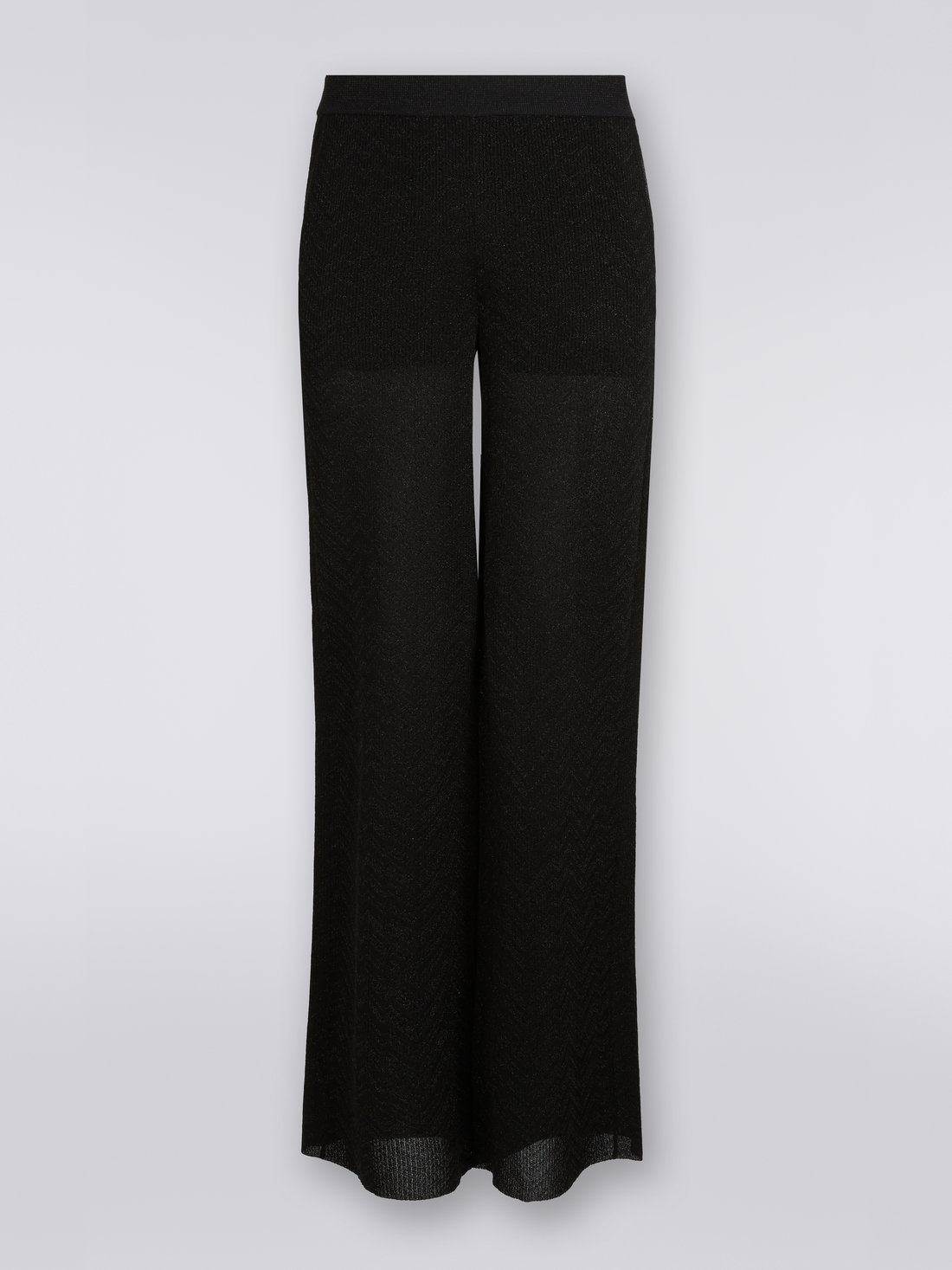 Flared trousers with chevron and Lurex sections, Black    - DS23SI0JBK021PS91ED - 0