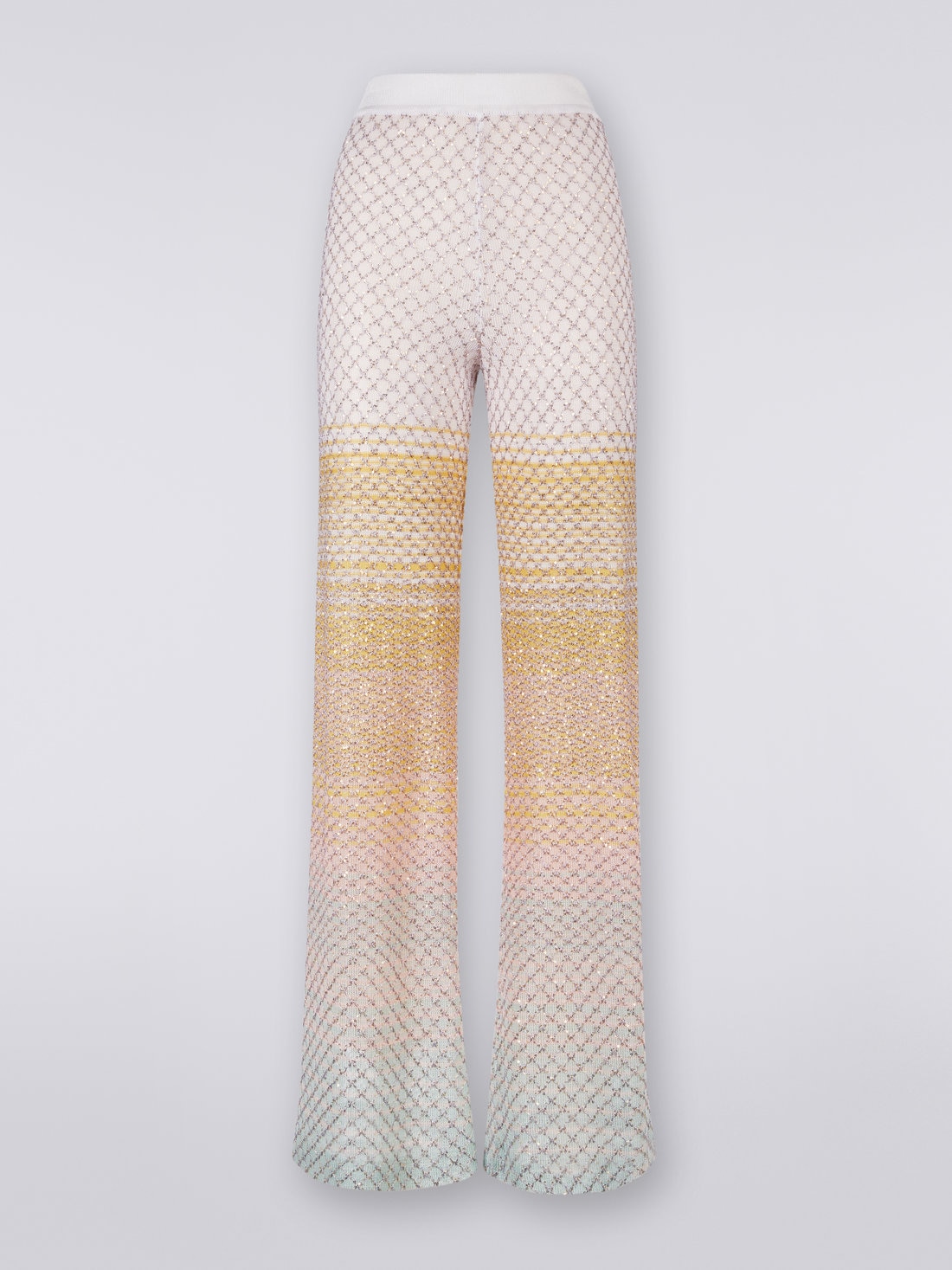 Pantaloni svasati in maglia a rete con paillettes, Multicolore - DS23SI0ZBK022ISM8NI - 0
