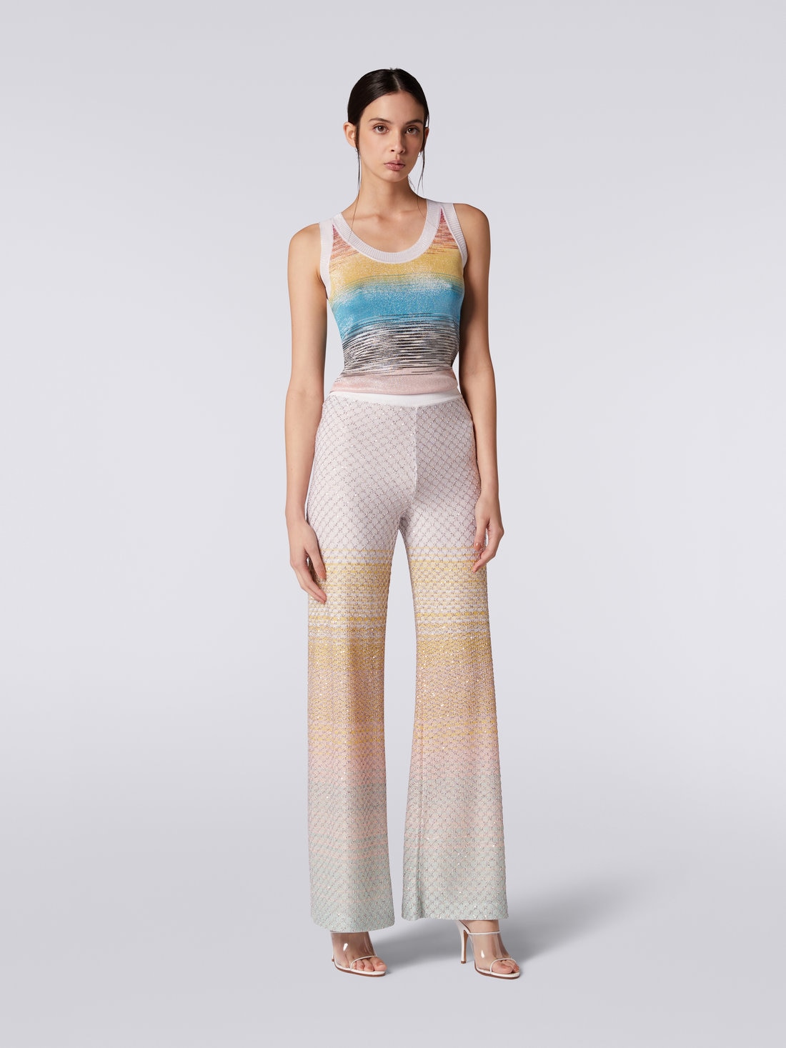 Pantaloni svasati in maglia a rete con paillettes, Multicolore - DS23SI0ZBK022ISM8NI - 1