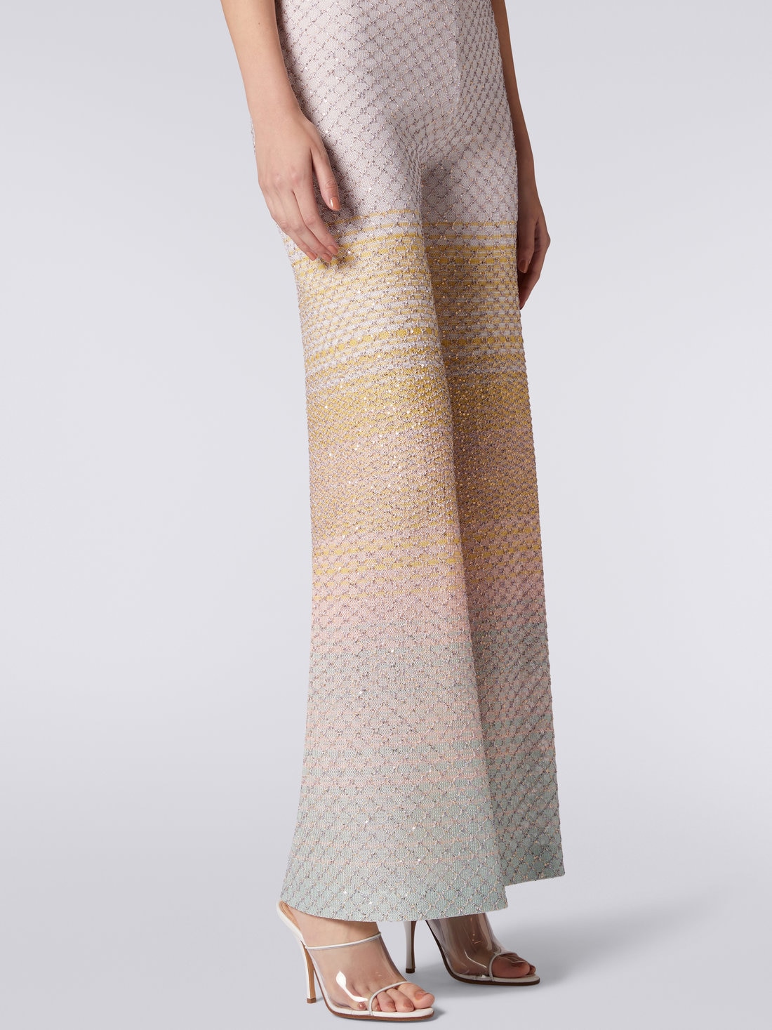 Pantaloni svasati in maglia a rete con paillettes, Multicolore - DS23SI0ZBK022ISM8NI - 4