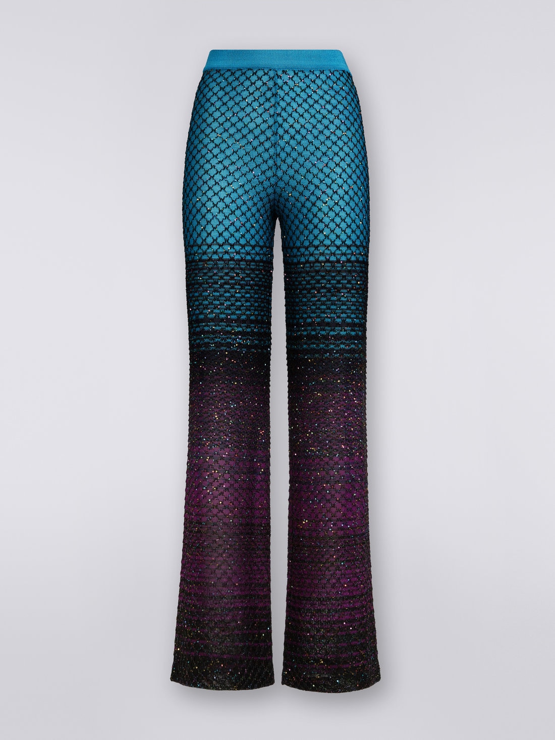 Flared knit trousers with sequins Turquoise, Purple & Black