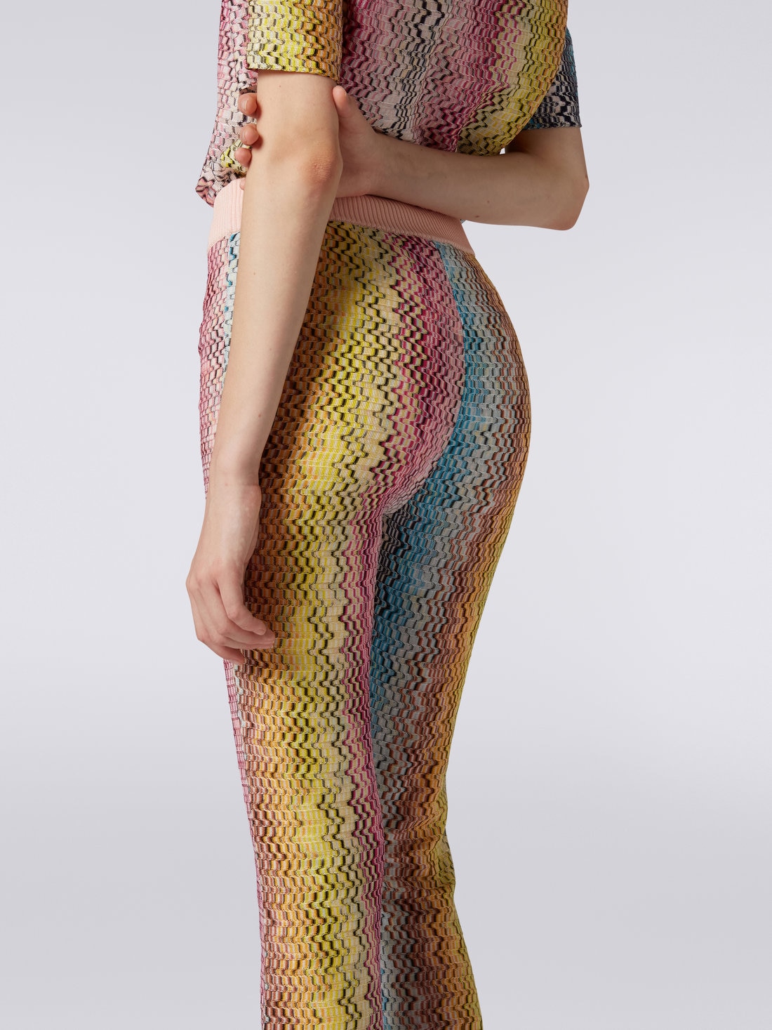 Viscose flared trousers with multicoloured Greek fret print, Multicoloured - 8051575709104 - 4