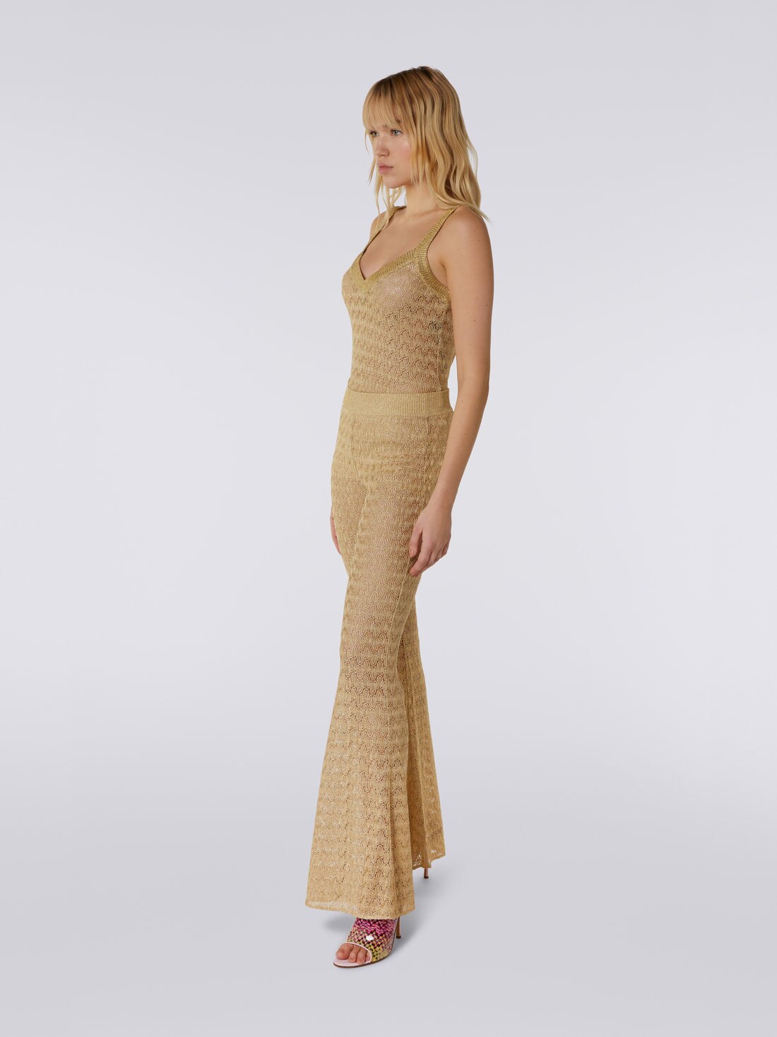 Ausgestellte Hose aus Viskosemischgewebe, Strick, Ocker & Gelb Lamé - 8051575727627 - 2