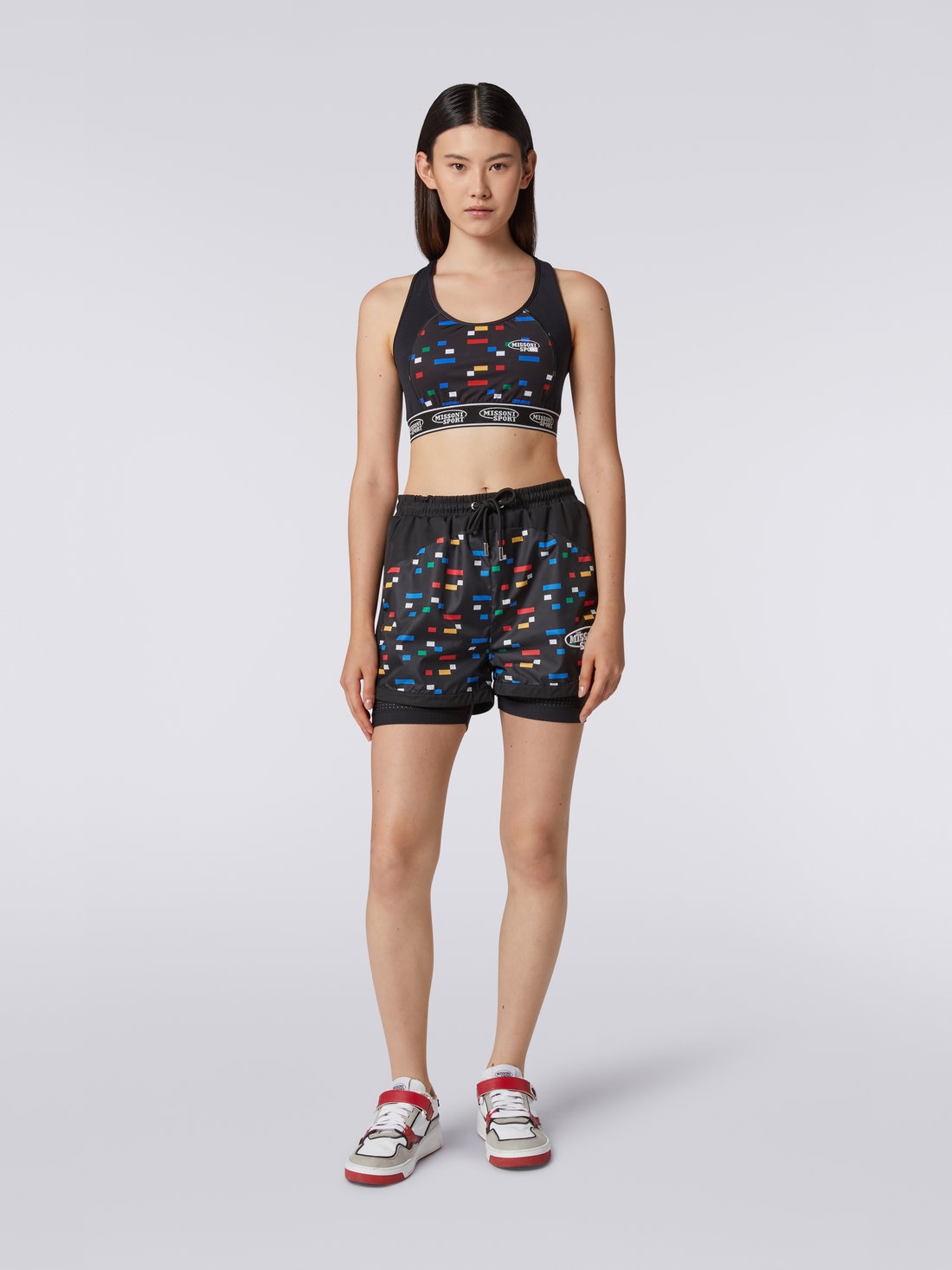 Shorts in technical fabric with pixel print, Black & Multicoloured  - DS23SI1FBW00LWS91E8 - 1