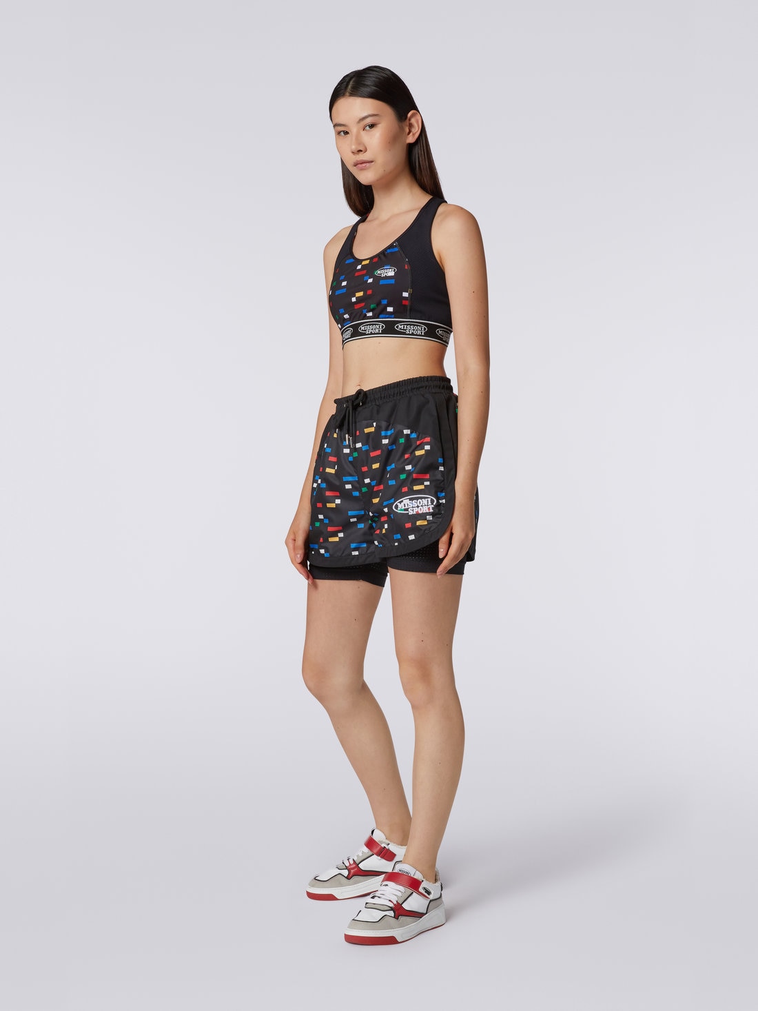 Shorts in technical fabric with pixel print, Black & Multicoloured  - DS23SI1FBW00LWS91E8 - 2