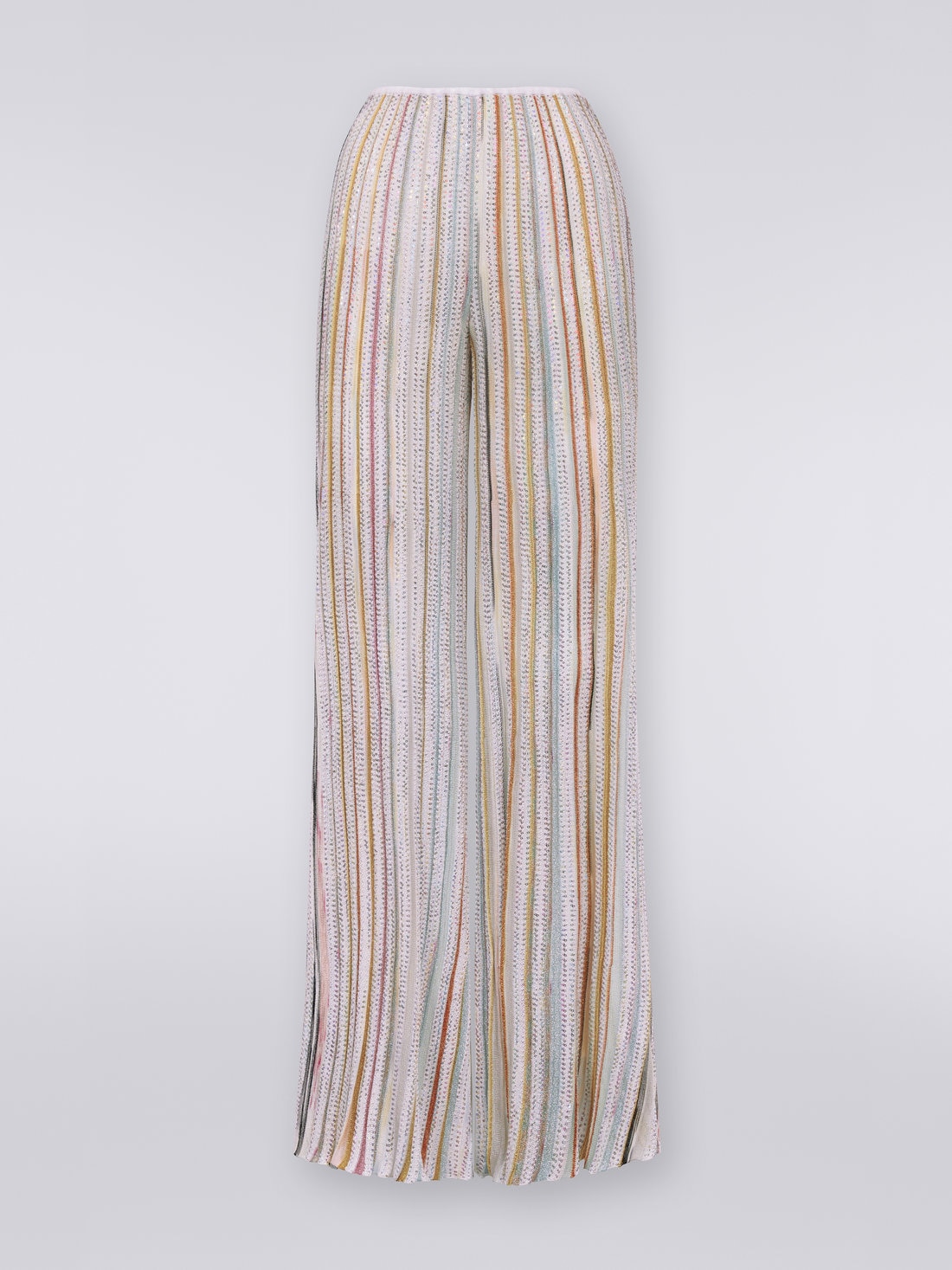 Striped palazzo trousers with sequins, White & Multicoloured   - DS23SI1WBK023RS0178 - 0
