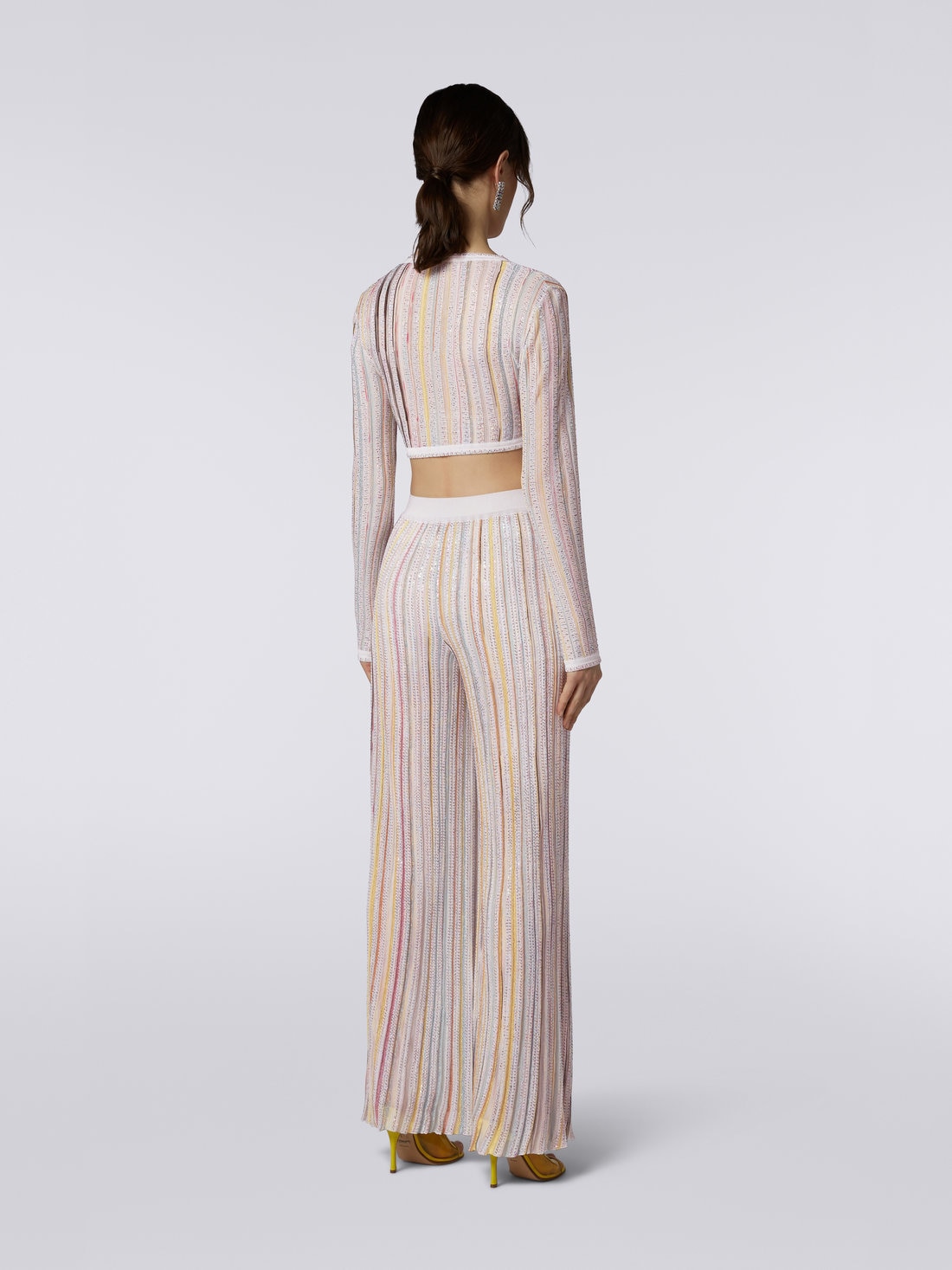 Striped palazzo trousers with sequins, White & Multicoloured   - DS23SI1WBK023RS0178 - 3