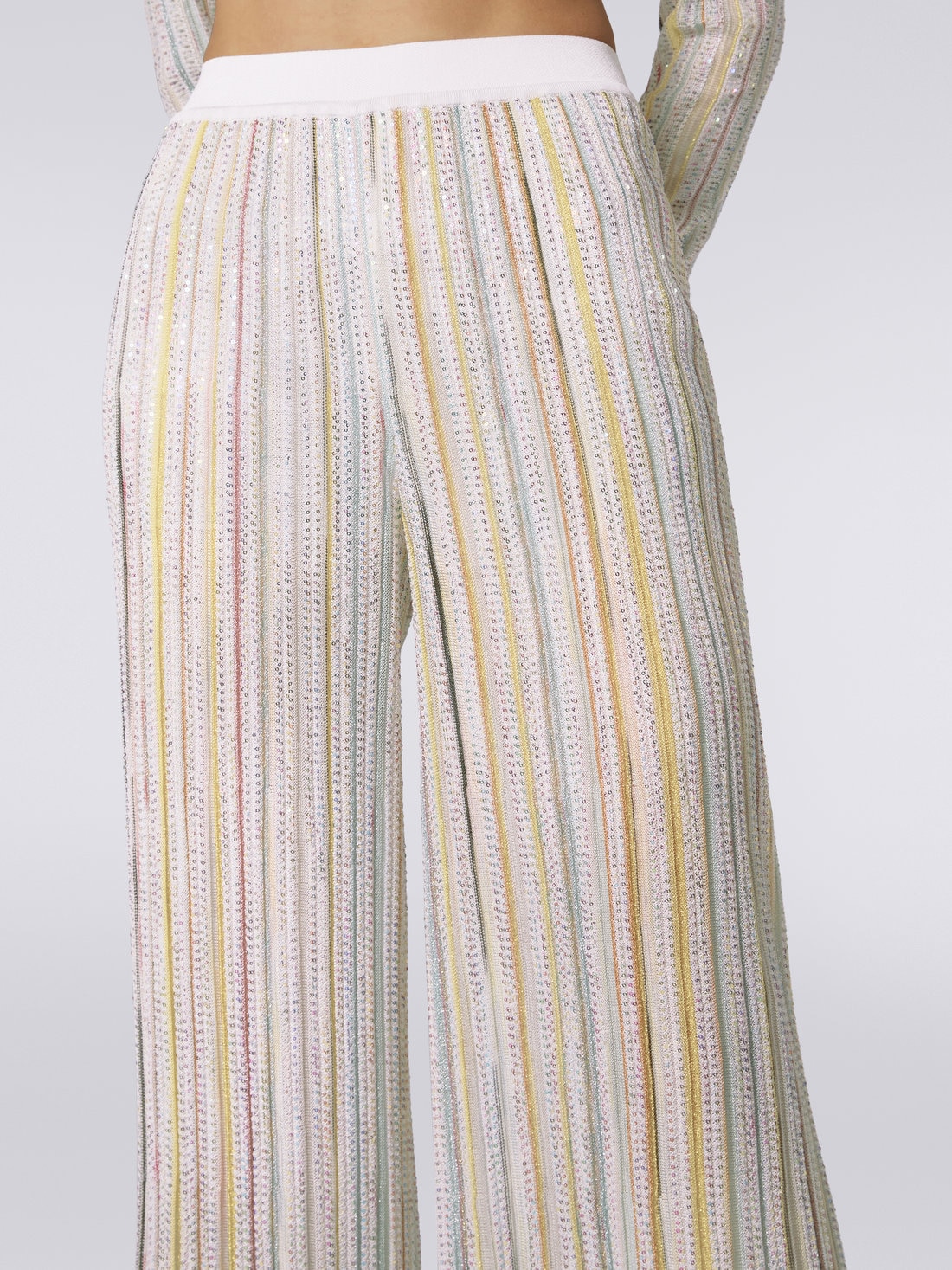 Pantaloni a palazzo rigati con paillettes, Bianco & Multicolore   - DS23SI1WBK023RS0178 - 4