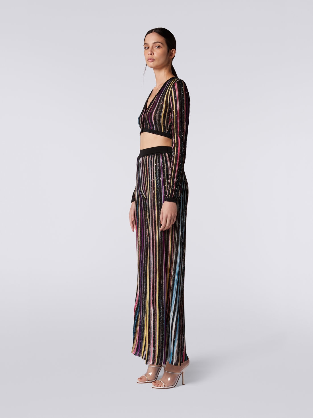 Striped palazzo trousers with sequins, Black & Multicoloured - DS23SI1WBK023RS91E3 - 2