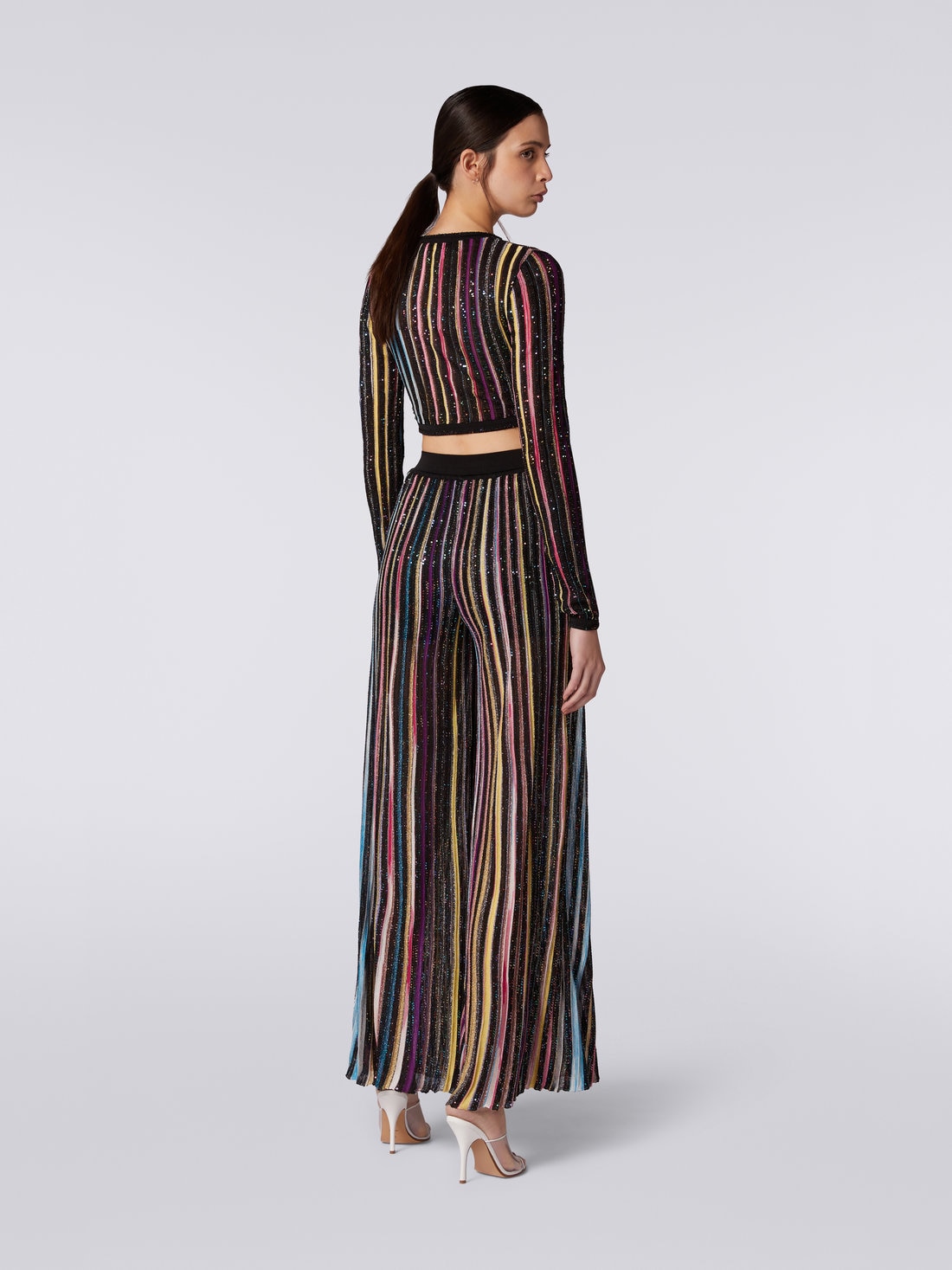 Striped palazzo trousers with sequins, Black & Multicoloured - DS23SI1WBK023RS91E3 - 3