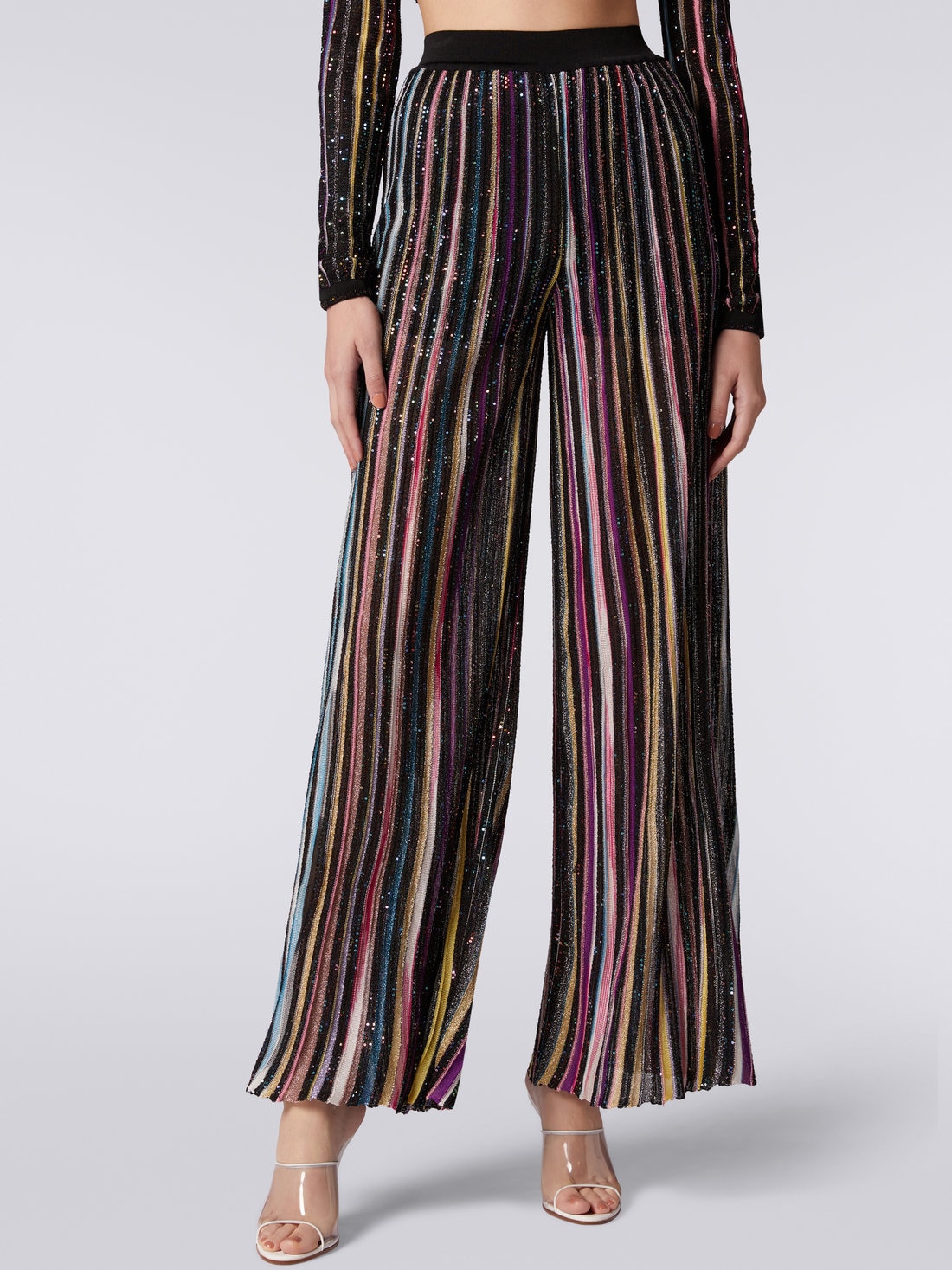 Striped palazzo trousers with sequins, Black & Multicoloured - DS23SI1WBK023RS91E3 - 4