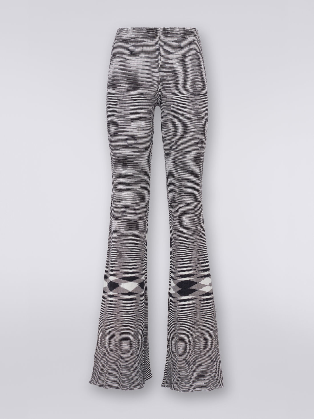 Slub cotton and viscose flared trousers, Black & White - 8051575709340 - 0
