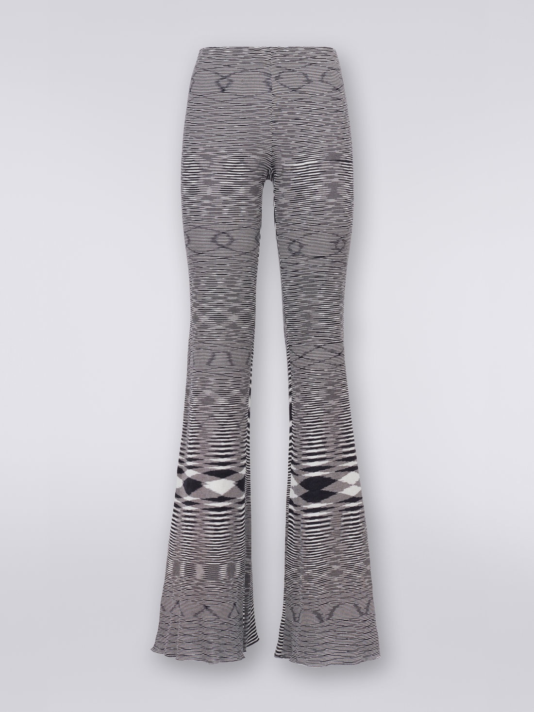 Slub cotton and viscose flared trousers Black & White