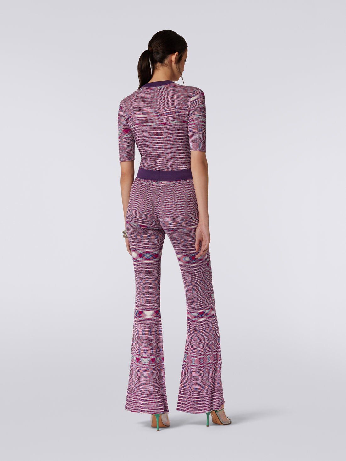Slub cotton and viscose flared trousers, Multicoloured - DS23SI1XBK020KFM11Z - 3