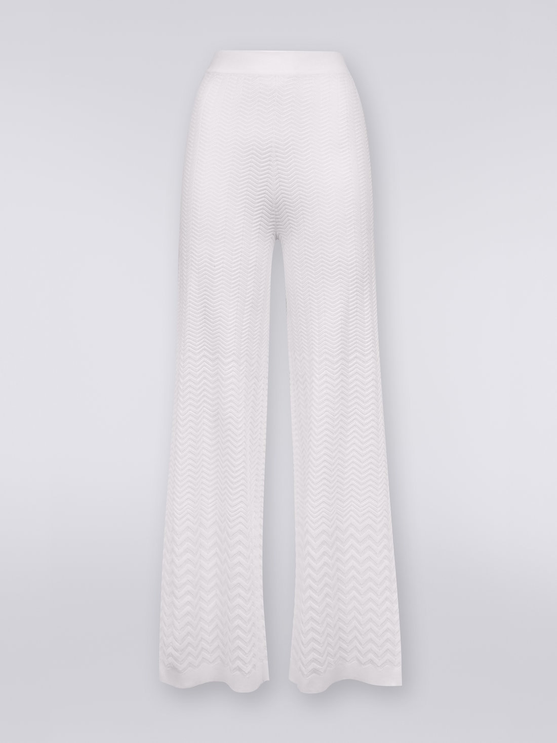 Straight knit trousers with tone-on-tone chevron, White  - DS23SI28BK023Y14001 - 0