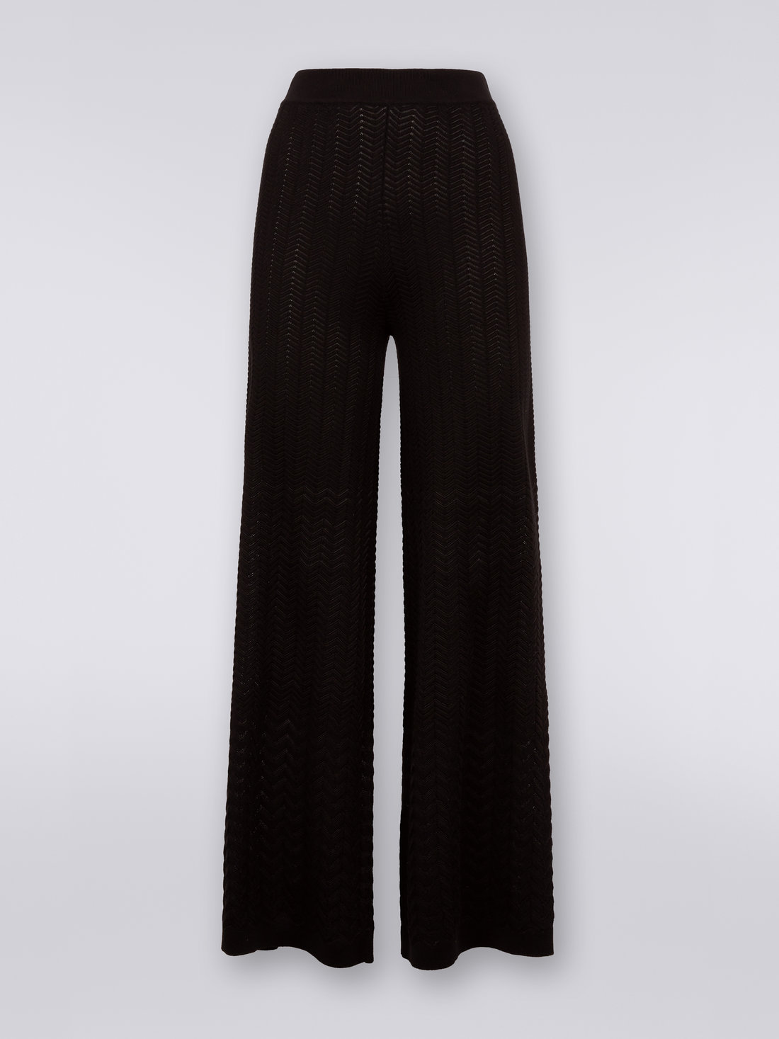 Straight knit trousers with tone-on-tone chevron, Black    - DS23SI28BK023Y93911 - 0