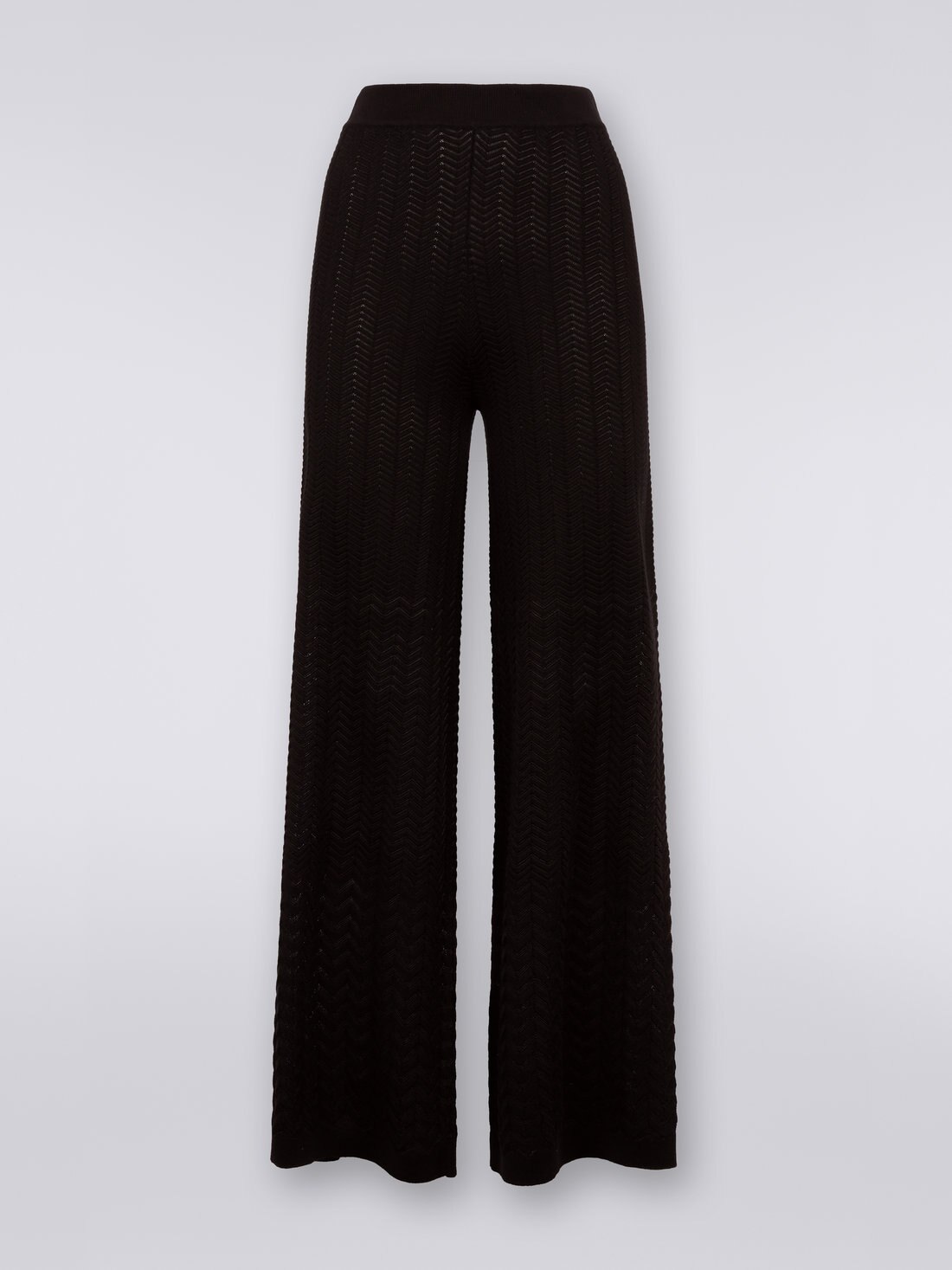 Straight knit trousers with tone-on-tone chevron, Black    - 8051575727900 - 0