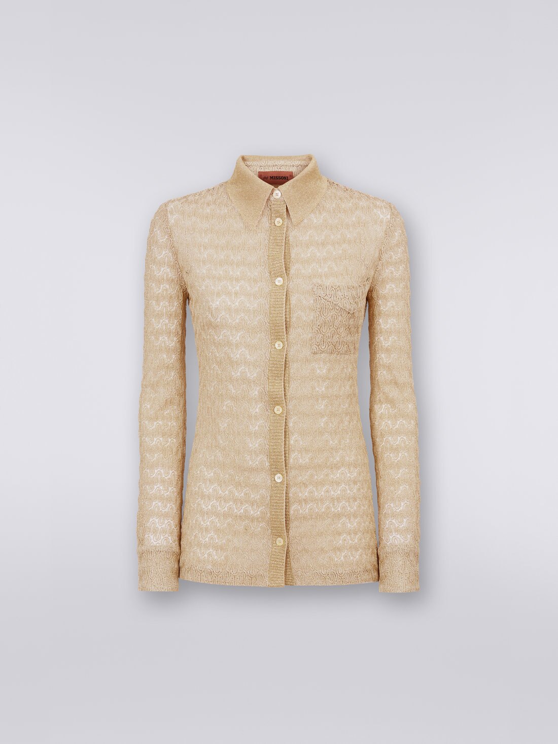 Chemise en viscose mélangée à effet dentelle et lamé, Ocre & Jaune Lamé - DS23SJ02BR00JVS109F - 0