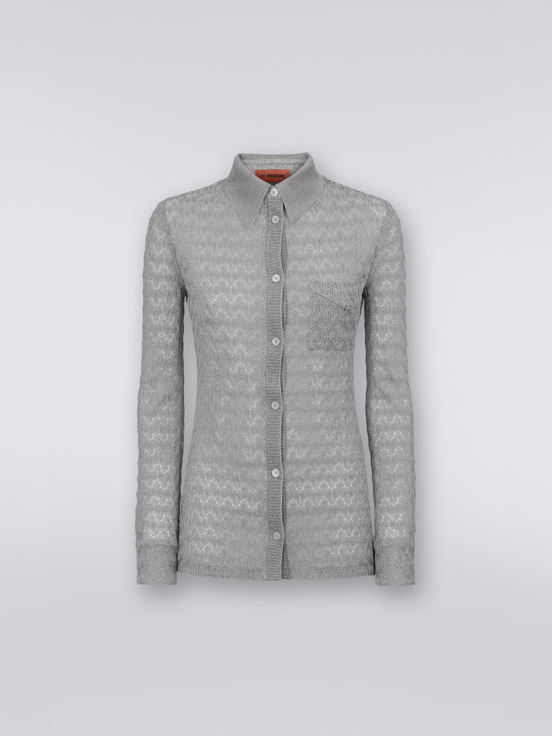 Camicia in misto viscosa effetto pizzo con lamé, Argento & Grigio Lamé - DS23SJ02BR00JVS91D8 - 0