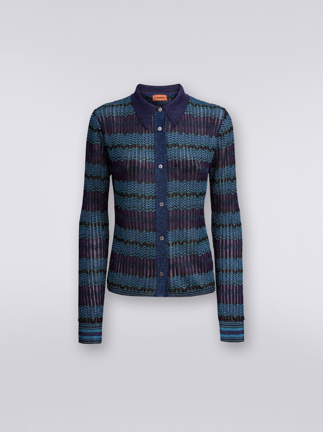 Camicia con lavorazione jacquard e lamé, Blu, Turchese & Nero - 8051575743924 - 0