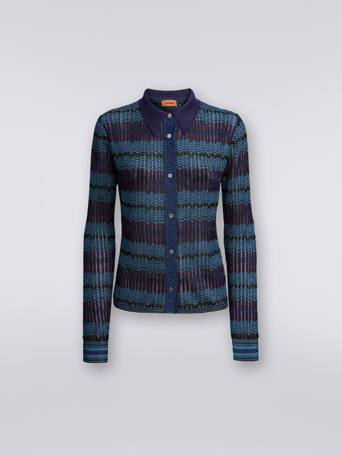 Shirt with jacquard and lamé techniques Blue, Turquoise & Black | Missoni