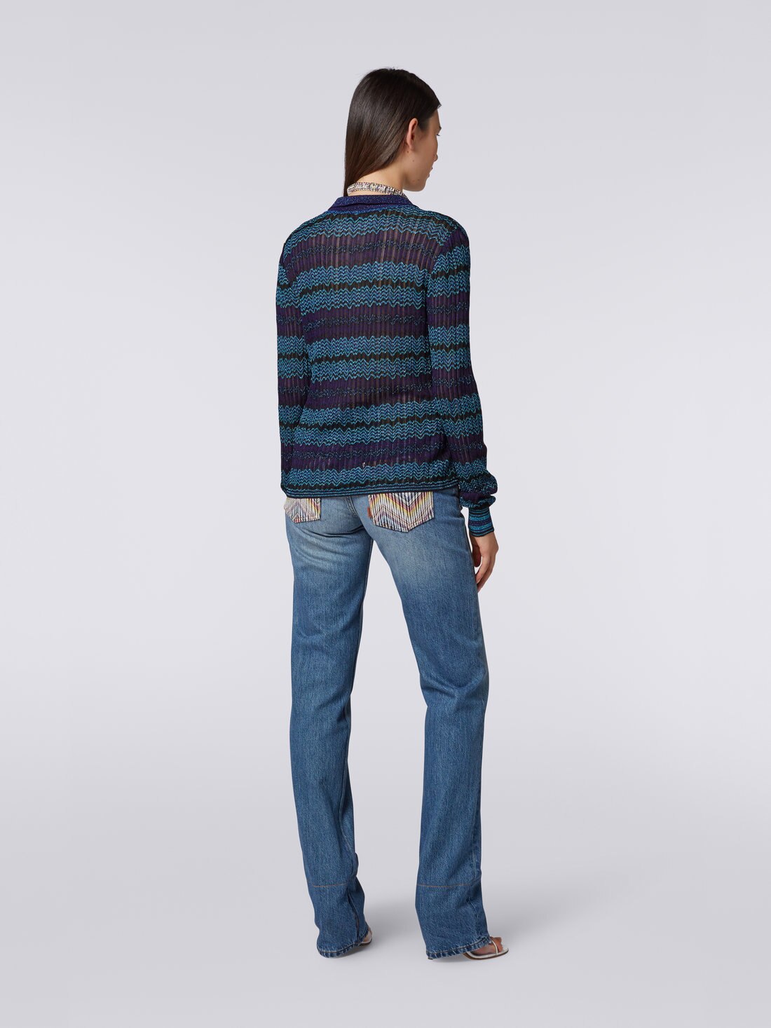 Camicia con lavorazione jacquard e lamé, Blu, Turchese & Nero - 8051575743924 - 3