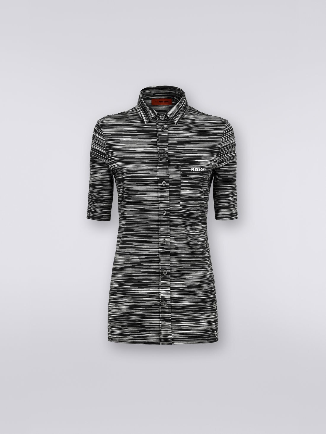 Camicia a maniche corte in jersey di cotone fiammato, Bianco & Nero - 8051575720321 - 0