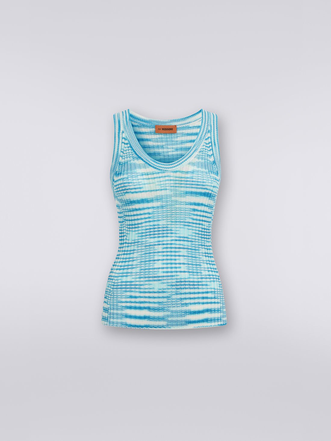Geripptes Tank Top aus Viskosemischgewebe in Flammgarnoptik, Türkis, Himmelblau & Weiß - 8051575752094 - 0