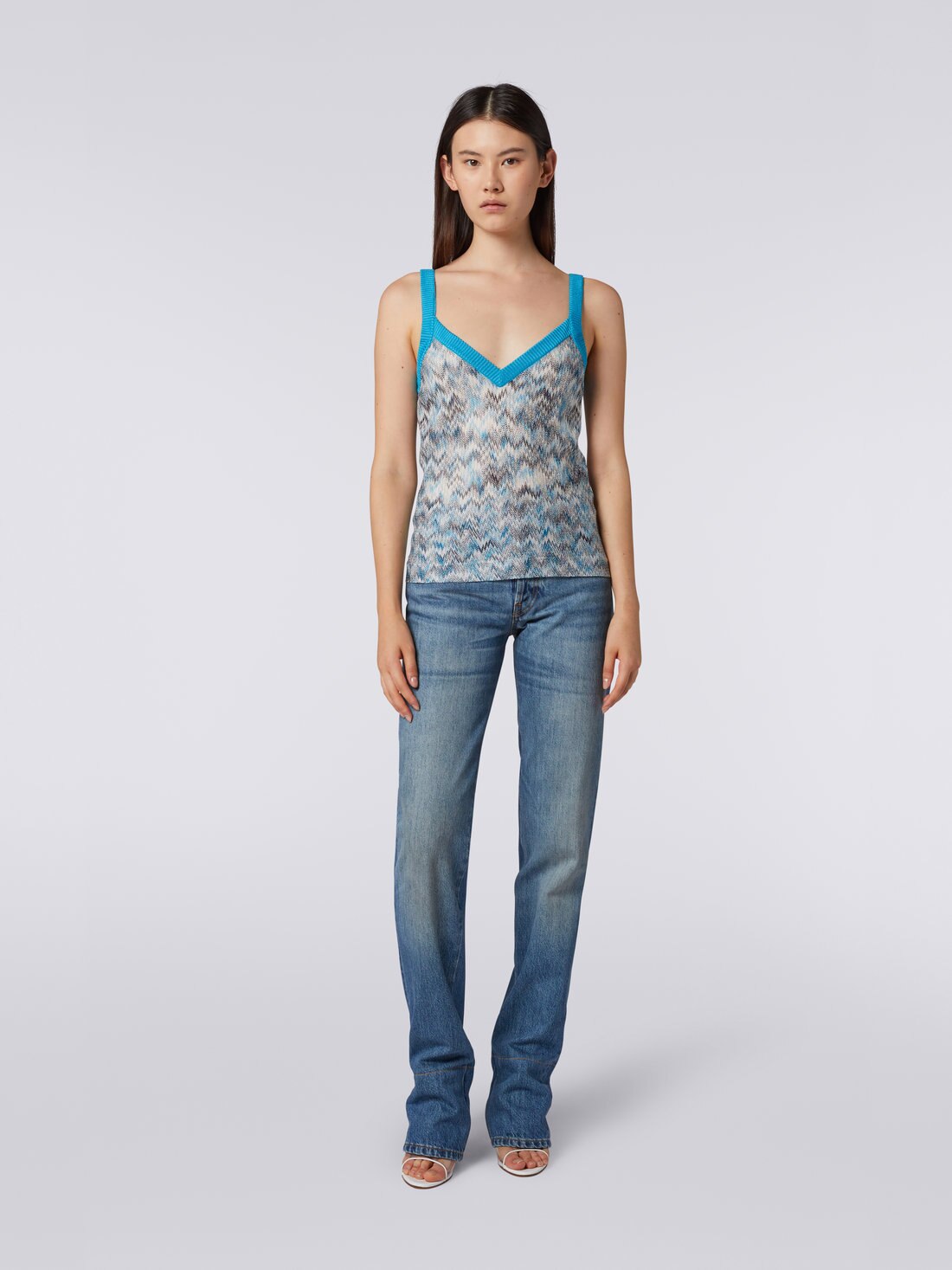 Mehrfarbiges Tank Top aus Viskose mit einfarbigem Abschluss, Mehrfarbig  - 8051575695865 - 1