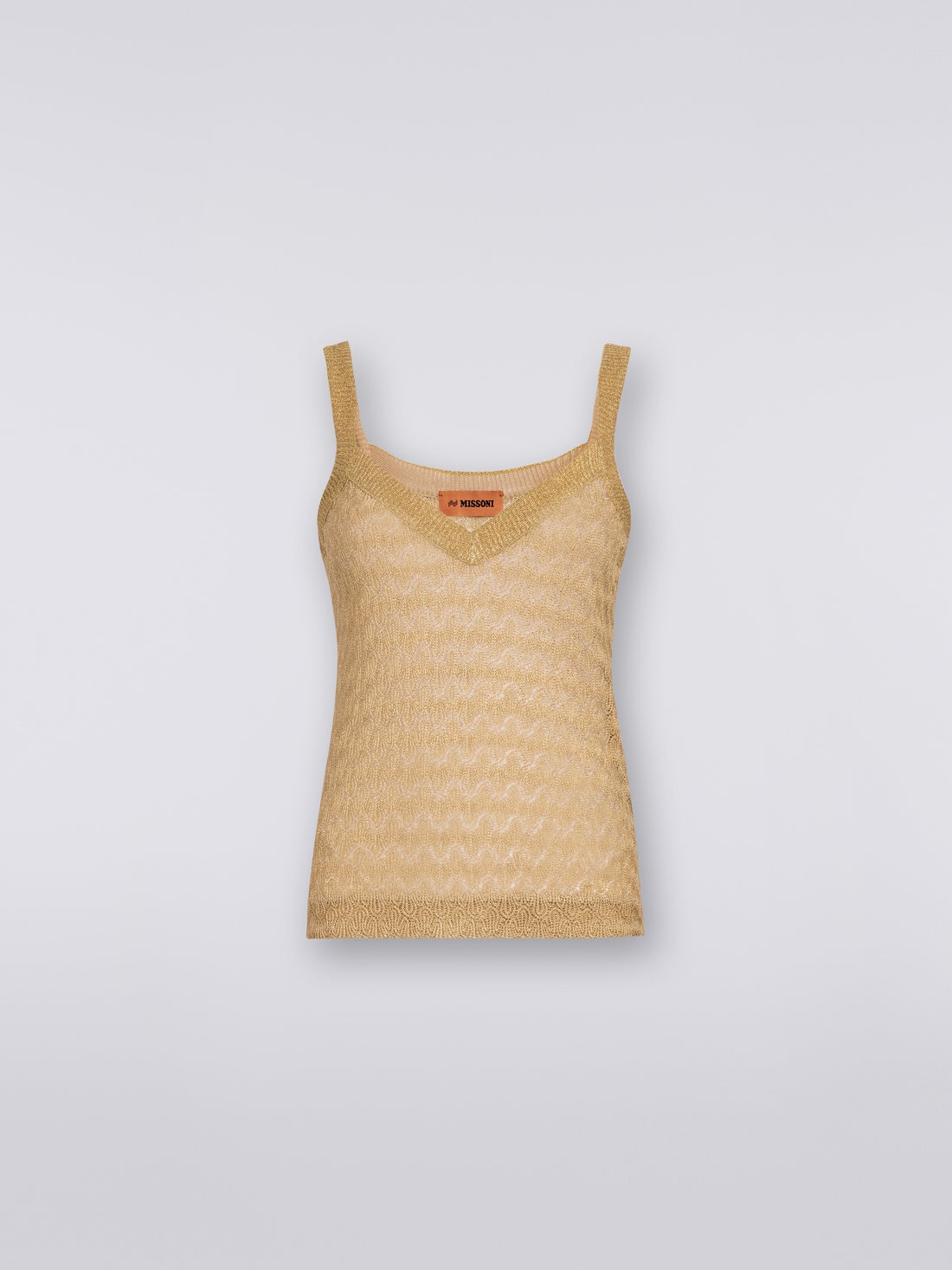 Camiseta de tirantes de punto efecto encaje con lamé, Ocre & Amarillo Lamé - DS23SK0GBR00JVS109F - 0