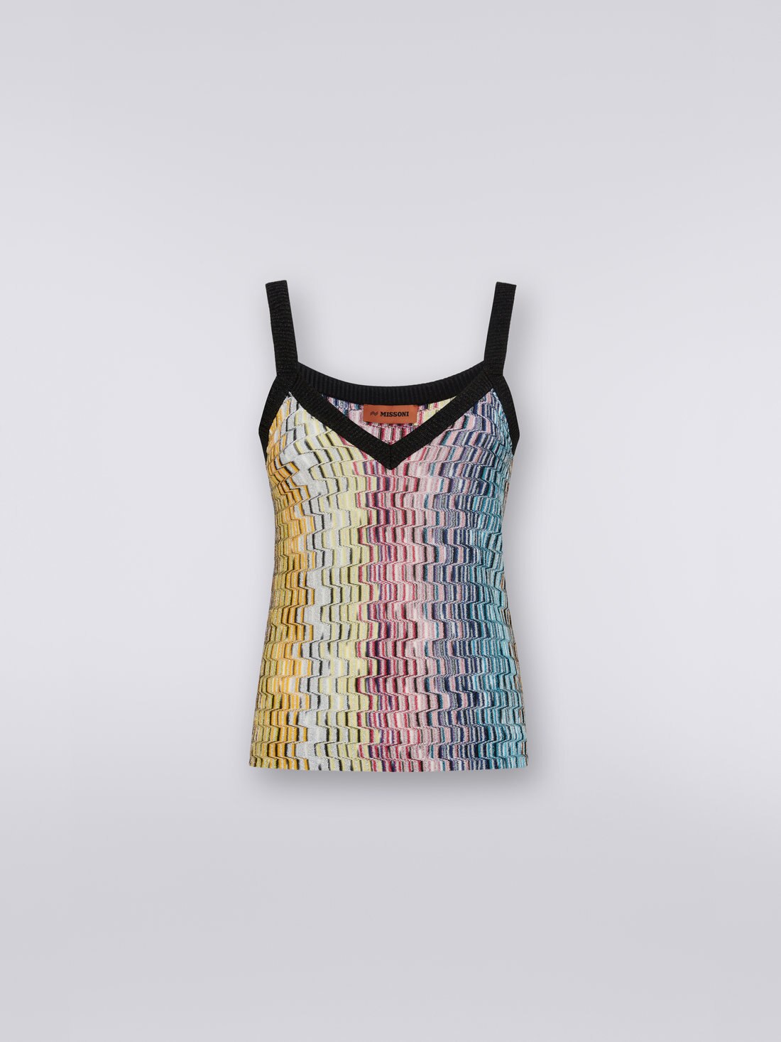 Viscose blend tank top with Greek fret motif, Multicoloured Lamé - 8051575720512 - 0