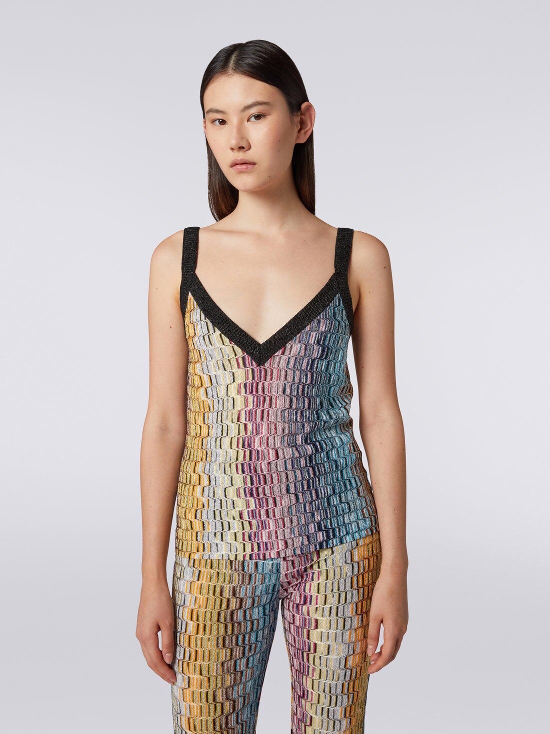 Viscose blend tank top with Greek fret motif, Multicoloured Lamé - 8051575720512 - 4