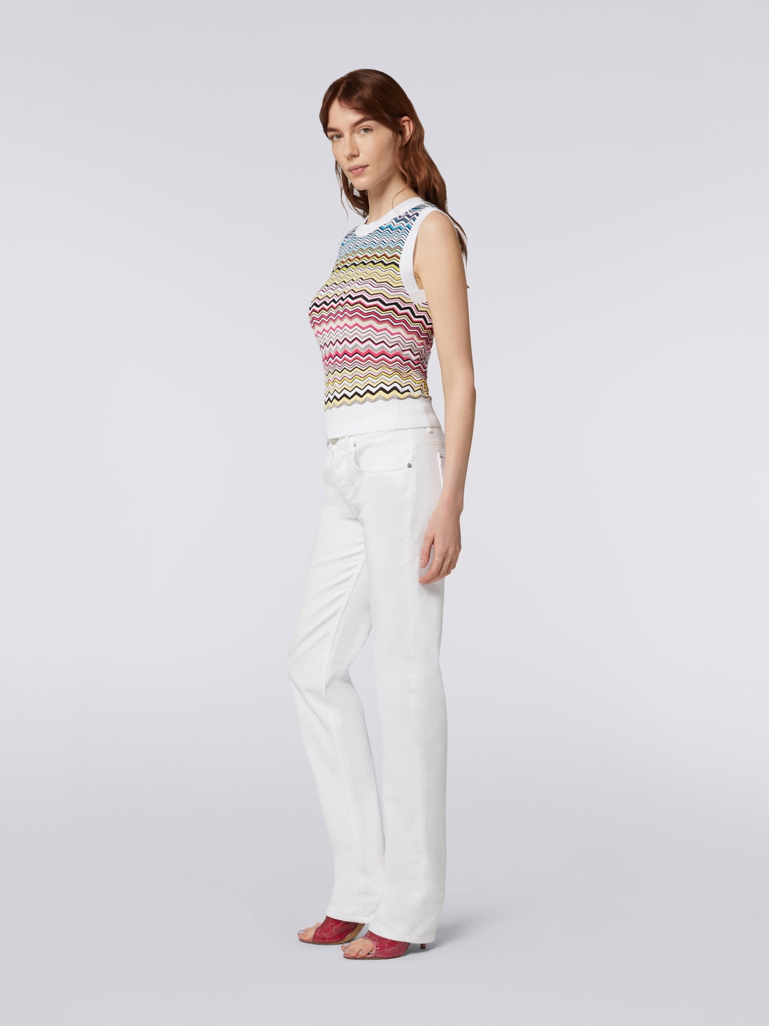 Sleeveless Cotton and viscose dégradé zigzag top, Multicoloured - DS23SK0XBK022HSM8N6 - 2