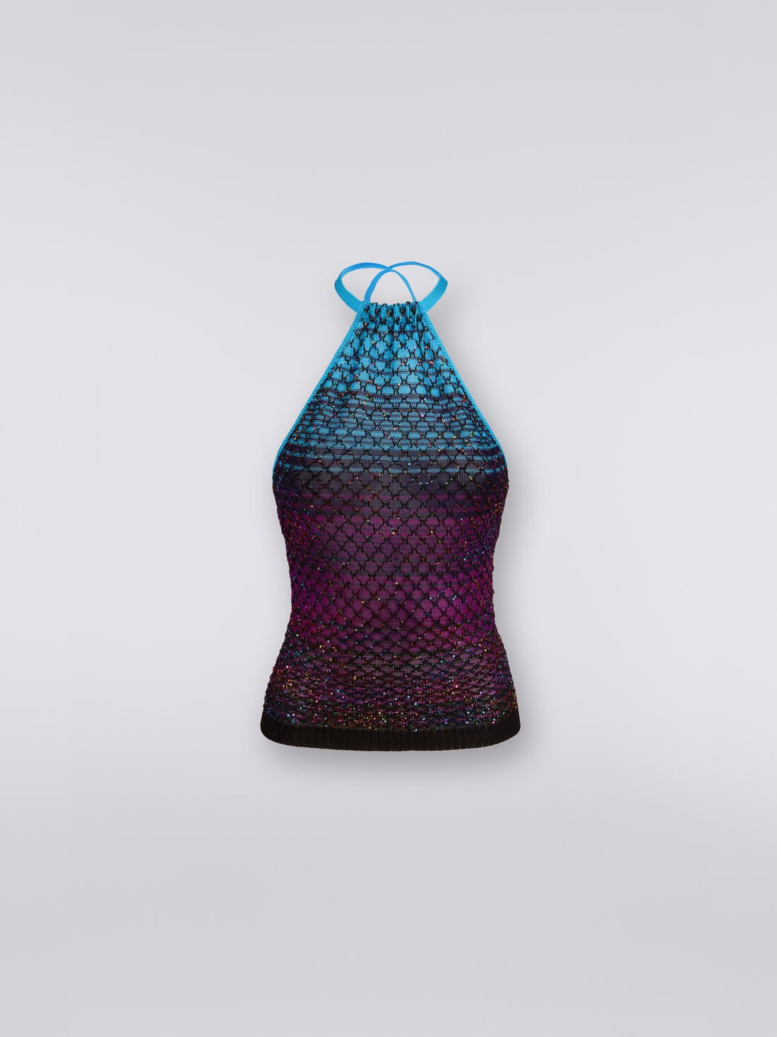 Mesh top with sequin appliqué, Turquoise, Purple & Black - 8051575694745 - 0