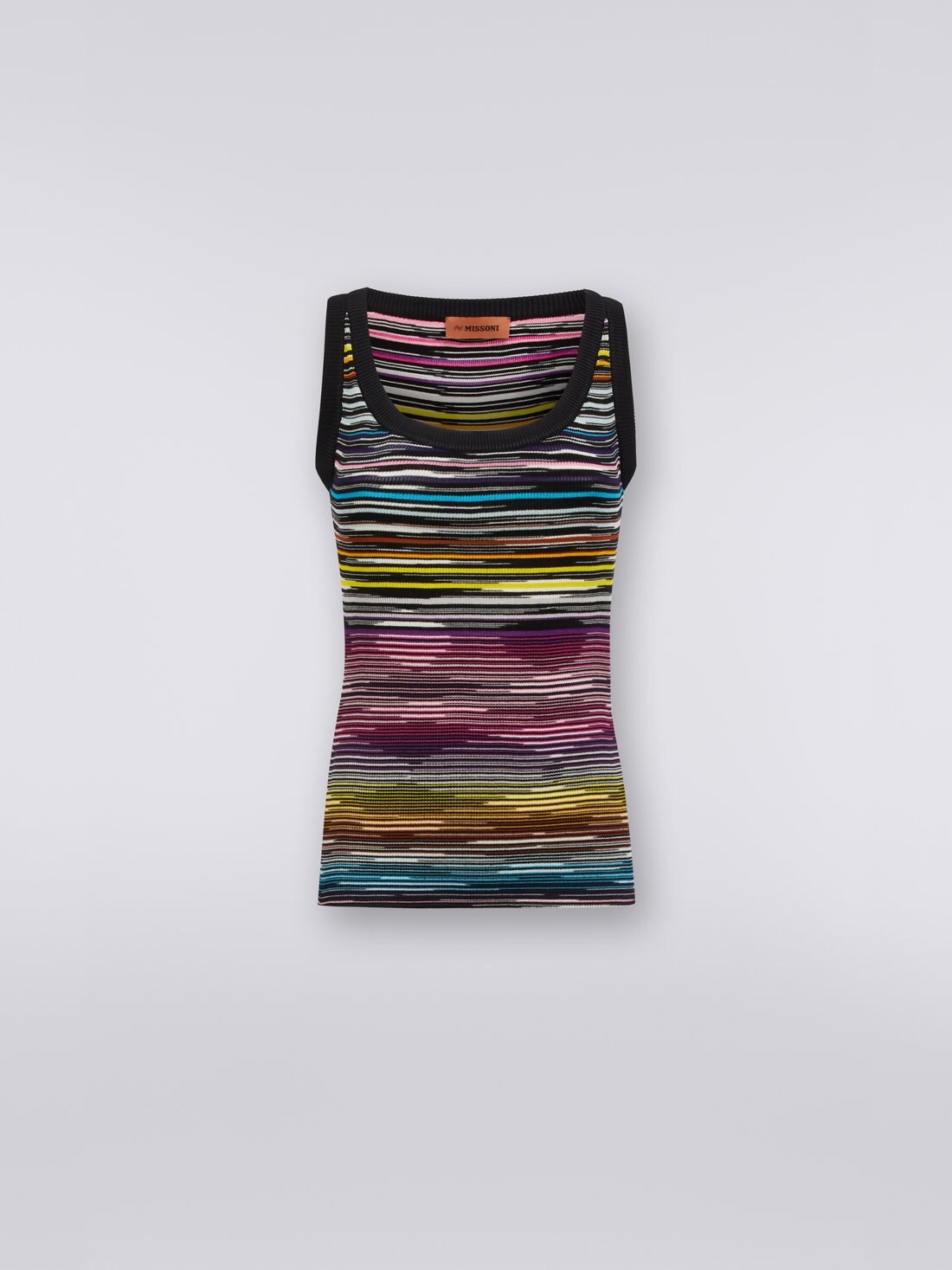 Débardeur en laine et viscose mélangées avec bordure contrastante, Multicolore  - DS23SK0ZBK020ISM8M3 - 0