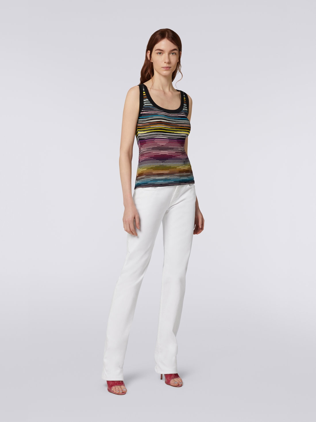 Débardeur en laine et viscose mélangées avec bordure contrastante, Multicolore  - DS23SK0ZBK020ISM8M3 - 1
