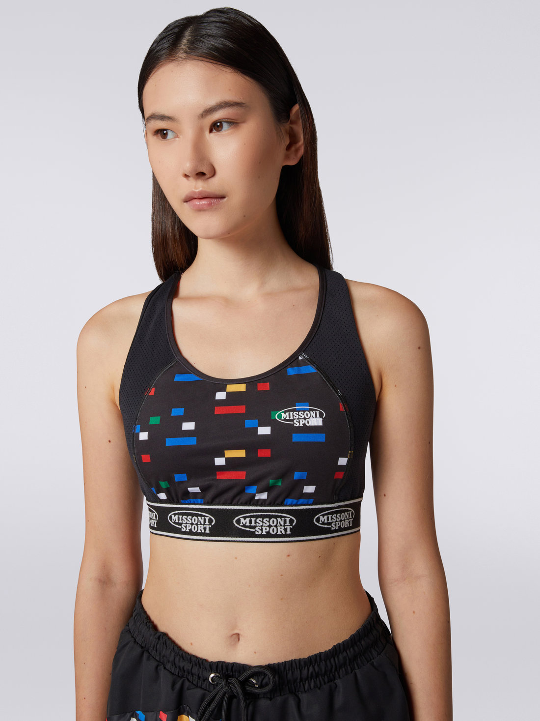 Stretch fabric crop top with Legacy logo and branded elastic, Black & Multicoloured  - 4