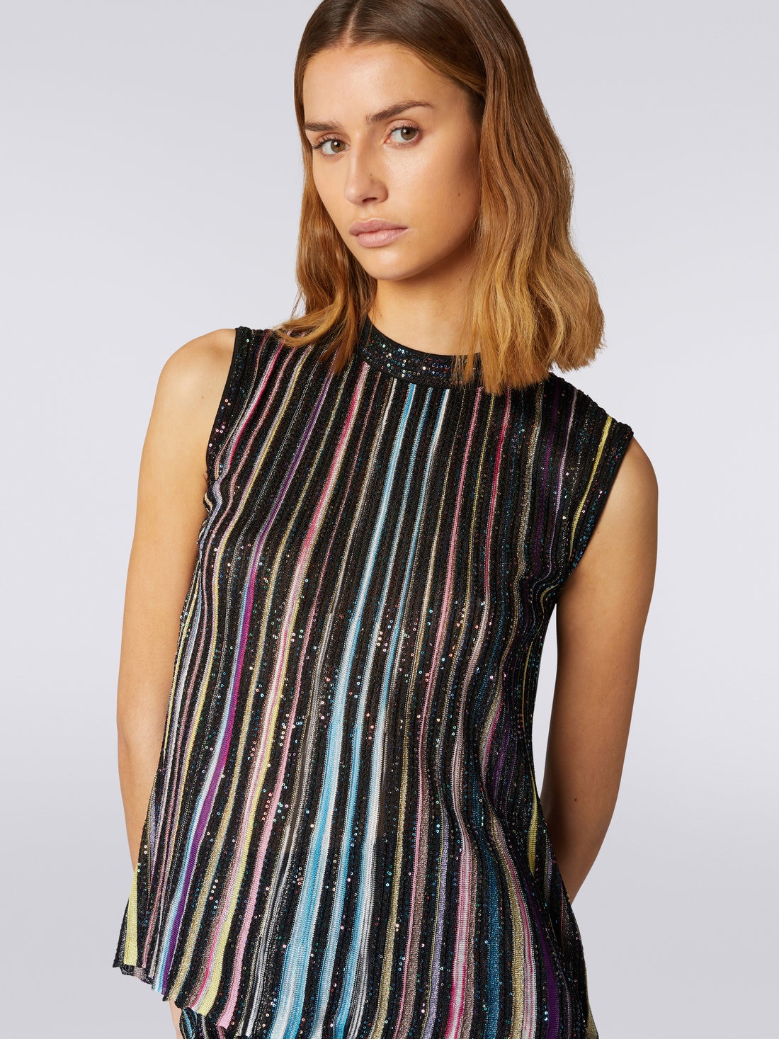 Cotton sleeveless top with sequins, Black & Multicoloured - 8051575709913 - 4