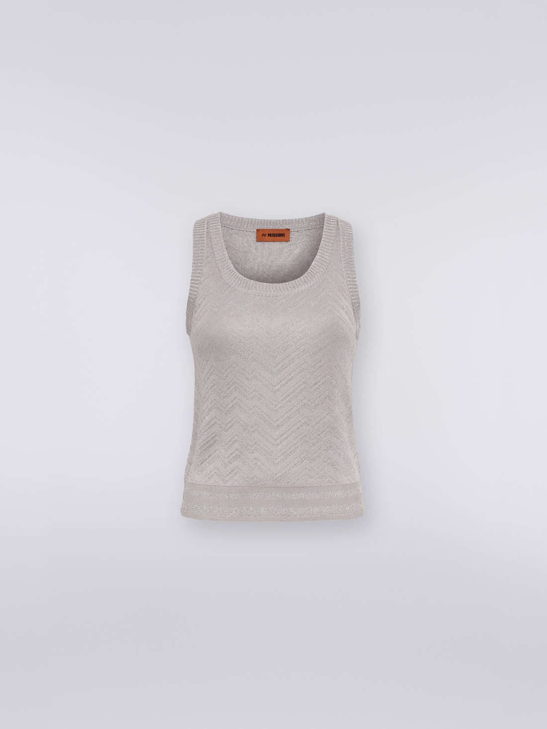 Viscose blend tank top with tone-on-tone chevron and lamé, Silver   - DS23SK27BK021PS91DI - 0