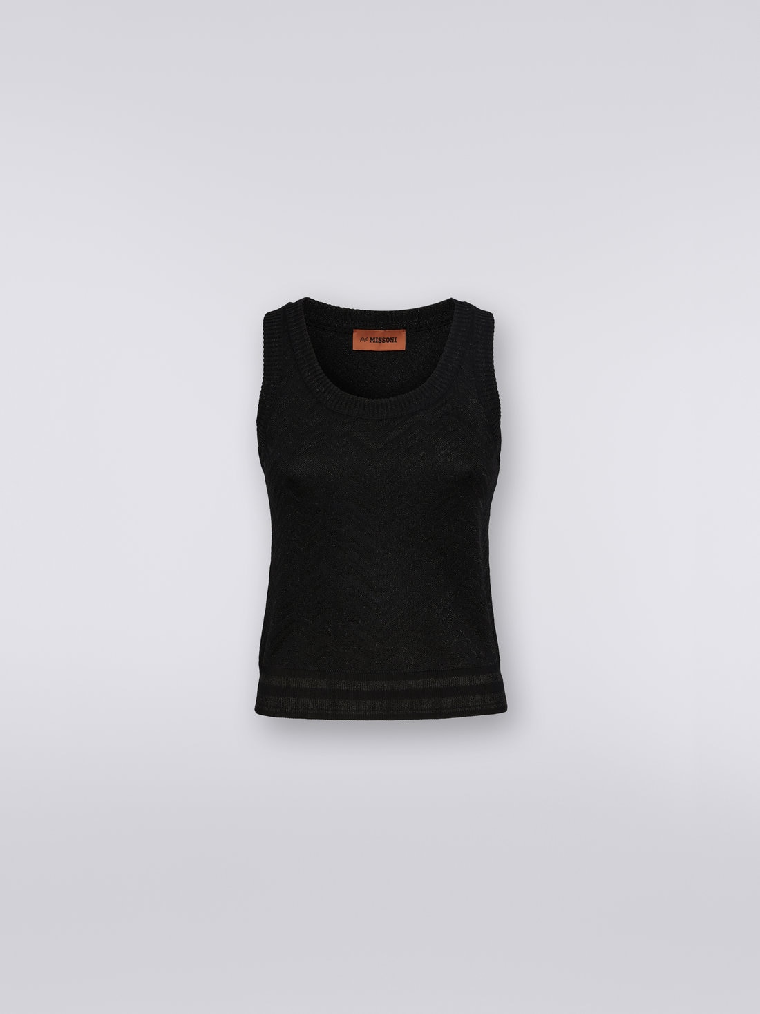Camiseta interior en mezcla de viscosa con motivo de espigas tono sobre tono y lamé, Negro    - DS23SK27BK021PS91ED - 0