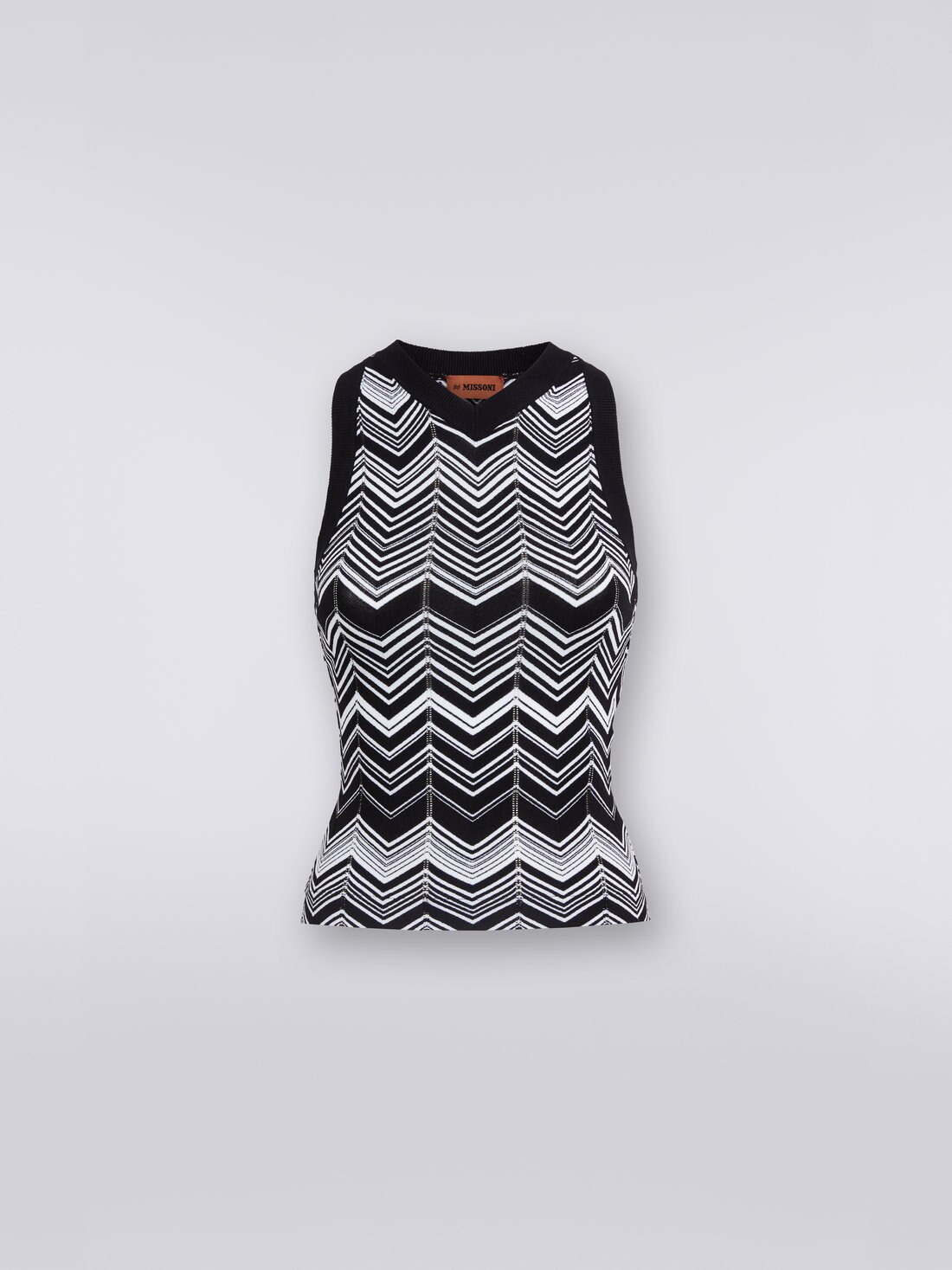 Viscose blend sleeveless top, Black & White - DS23SK39BK025WS018K - 0
