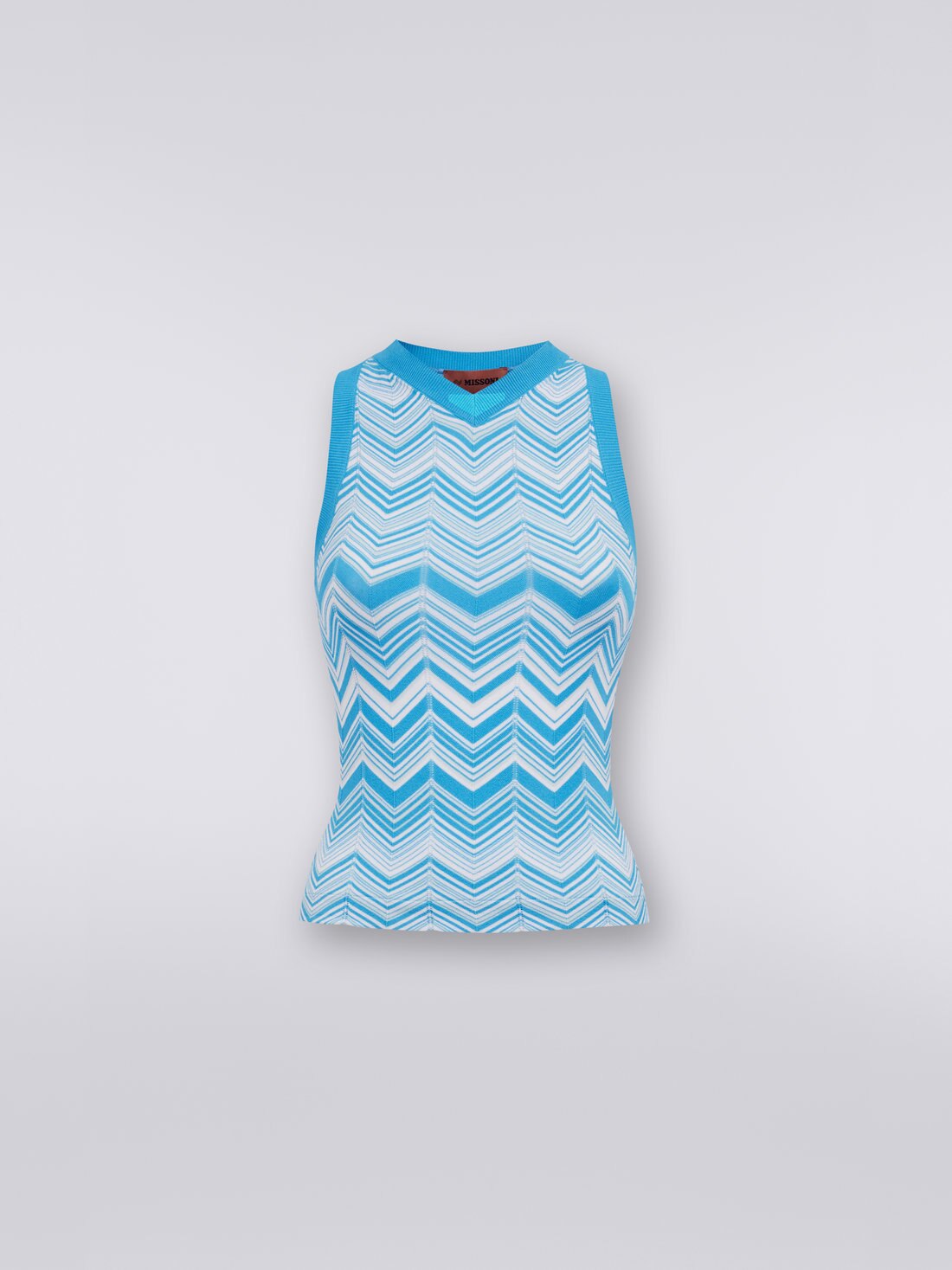 Viscose blend sleeveless top, Light Blue & White - DS23SK39BK025WS72AZ - 0