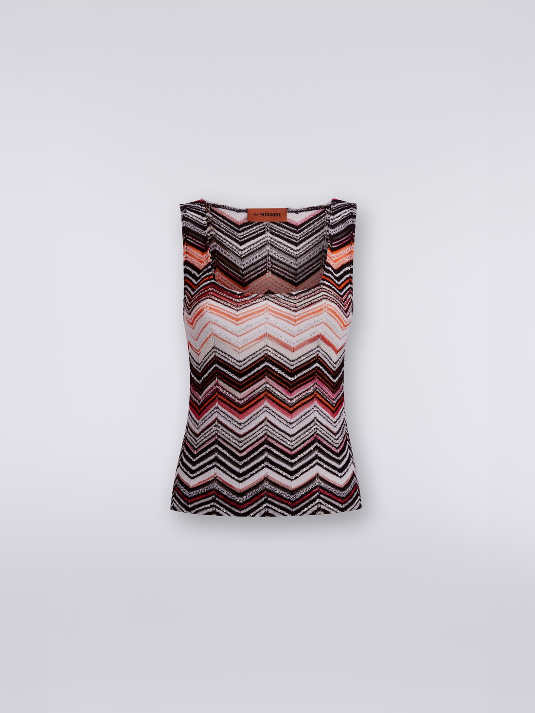 Viscose chevron tank top with sequins, Black, Pink & White  - 8051575796876 - 0