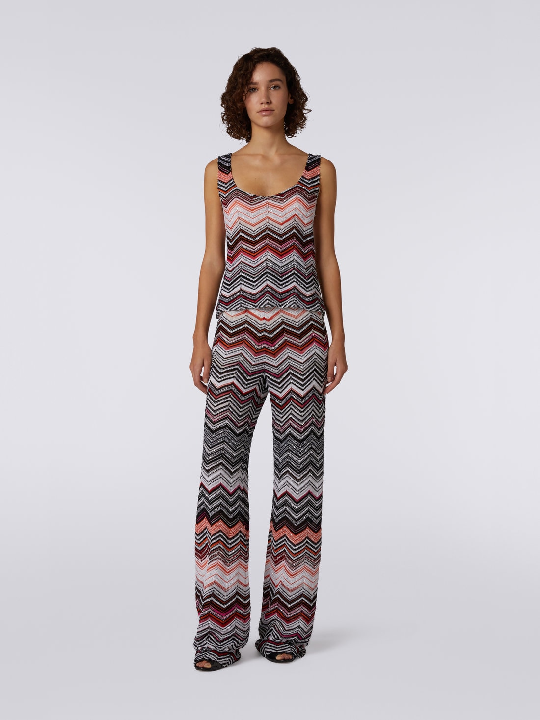 Viscose chevron tank top with sequins, Black, Pink & White  - 8051575796876 - 1