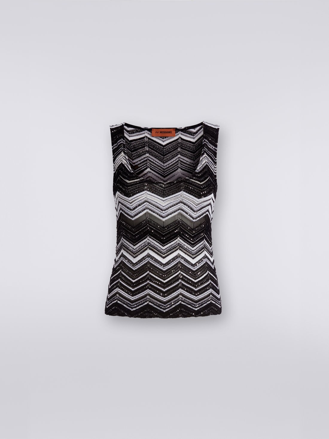 Débardeur à chevrons en viscose avec paillettes, Noir & Blanc - DS23SK3KBK026BS91FX - 0