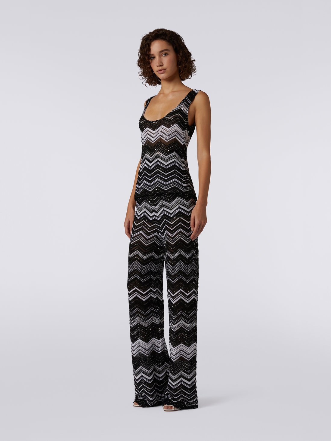 Débardeur à chevrons en viscose avec paillettes, Noir & Blanc - DS23SK3KBK026BS91FX - 2