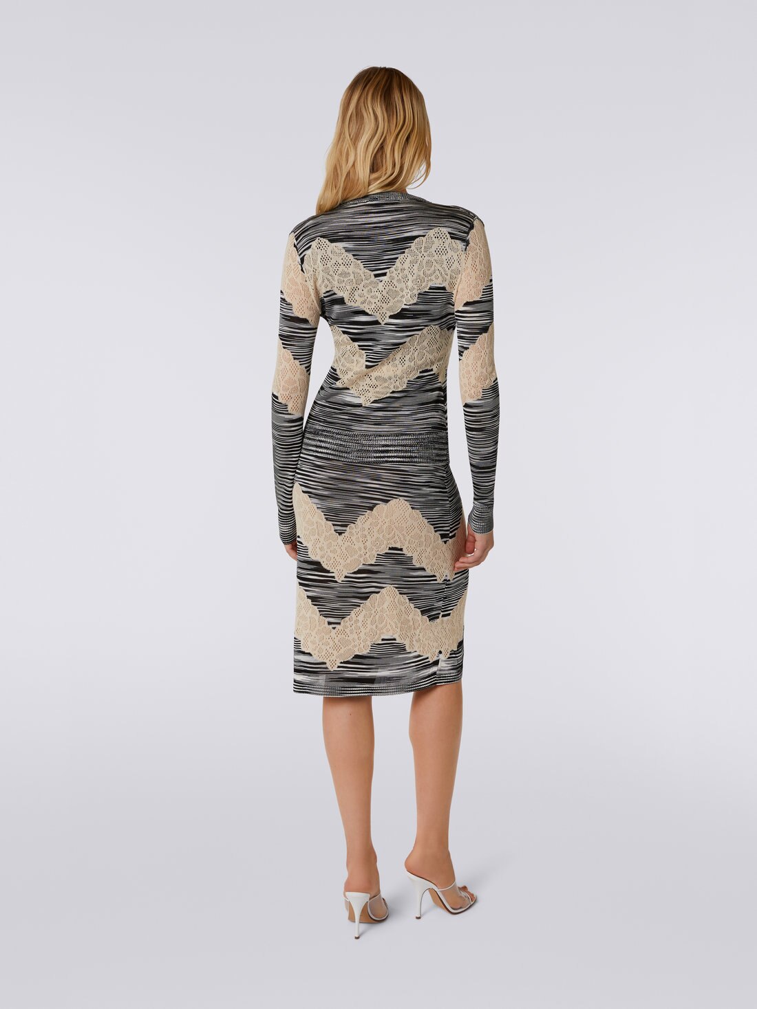 Cardigan aus Viskose und Baumwolle in Flammgarnoptik mit Spitzeneinsätzen, Weiß, Schwarz & Beige - 8051575721168 - 3